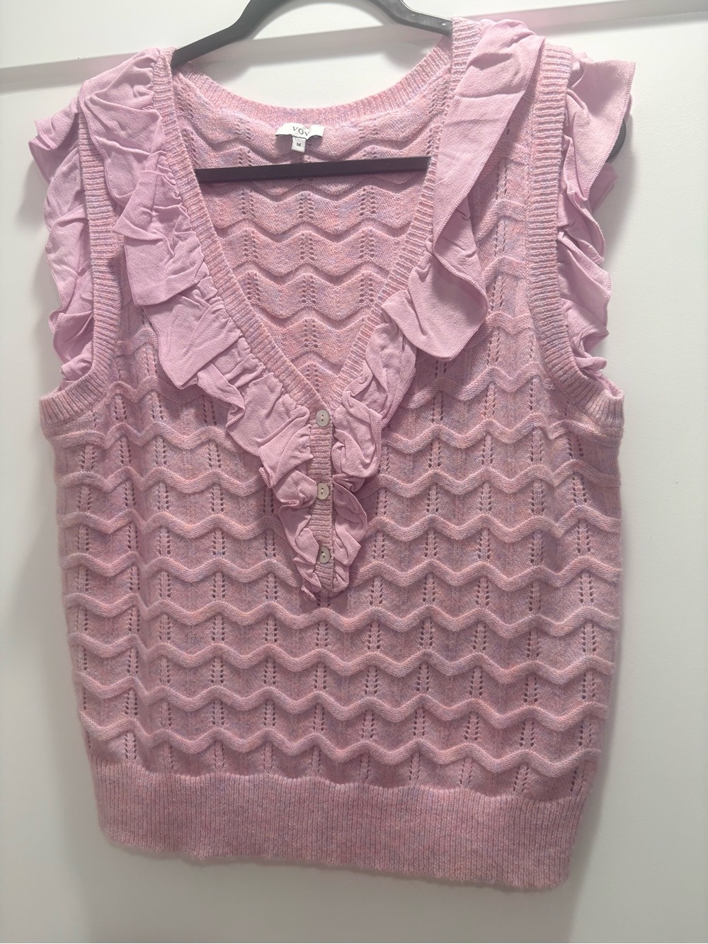 VOV Pink Ruffle Knit Sleeveless Blouse